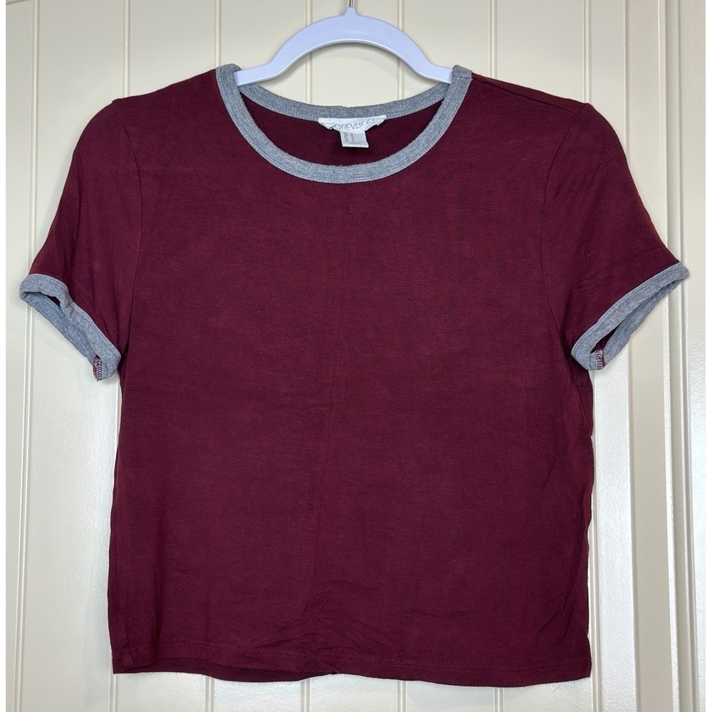FOREVER 21 red gray ringer baby cropped tee sz M '90's Y2K GUC‎